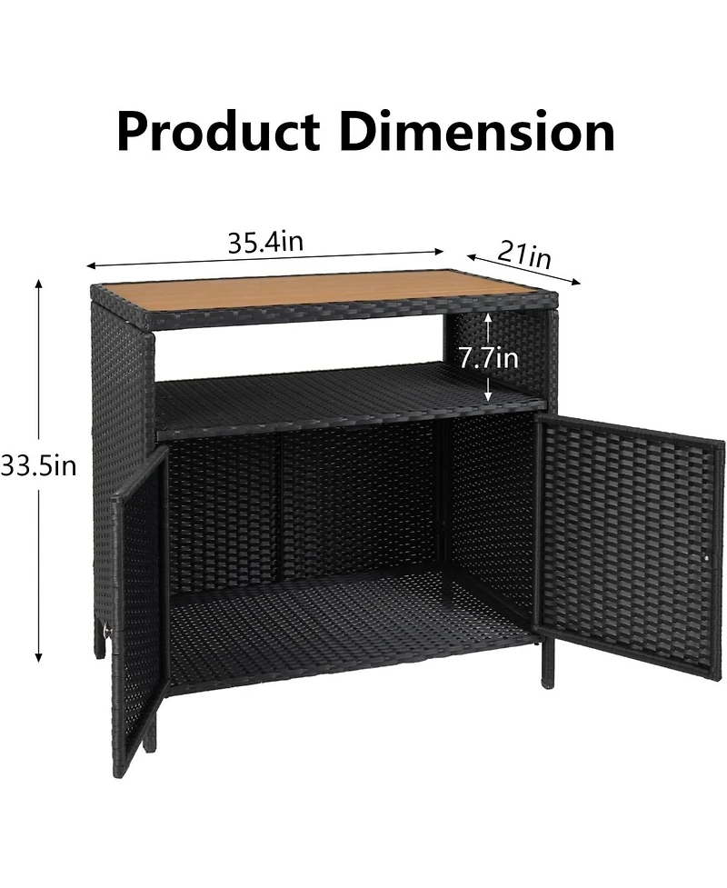 gaomon Patio Outdoor Wicker Storage Cabinet with Shelf,Powder Coated Steel,Patio Bar Table 2-Door and Shelf,All Weather Resin