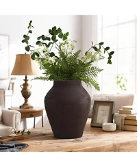 LuxenHome Rustic Earth Cement Vase, Antique Brown Finish, 13.4" H Decorative Accent for Tabletops and Open Shelving