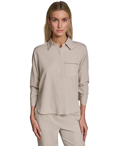 Calvin Klein Petite Collared Button-Down Blouse Top
