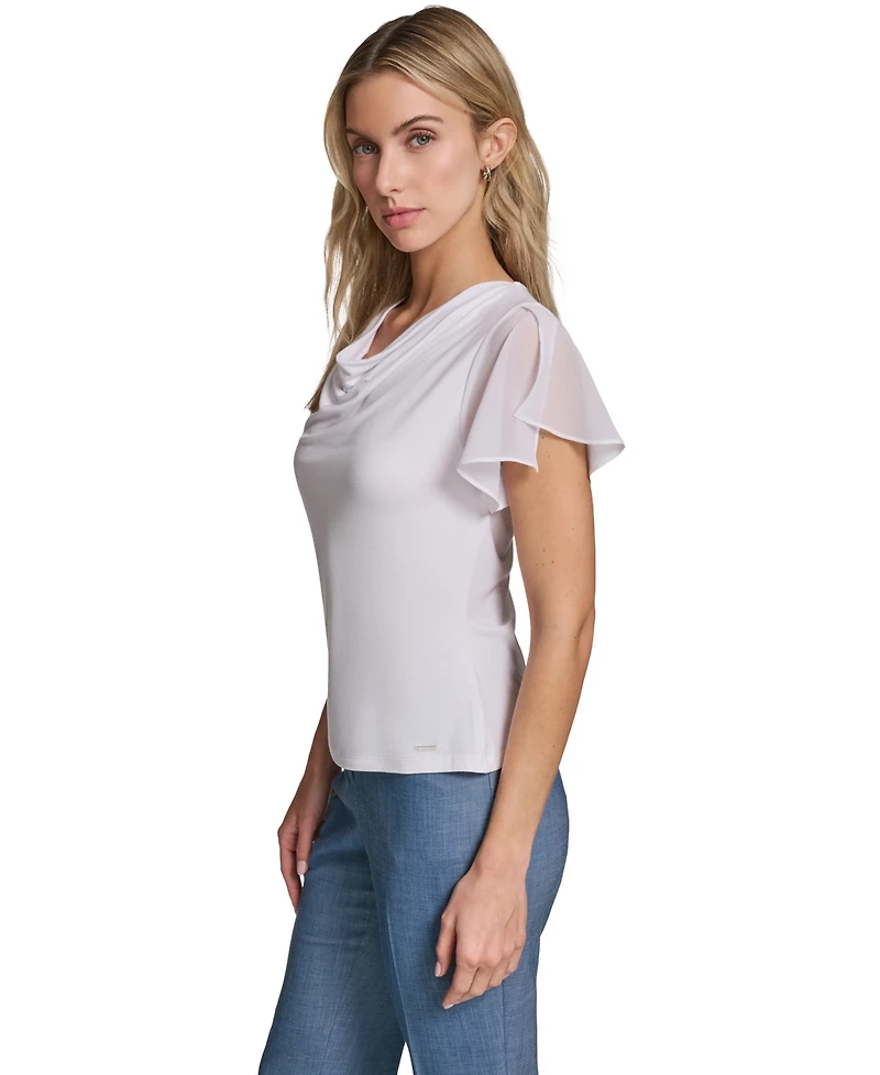 Calvin Klein Petite Cowl Neck Short-Sleeve Top