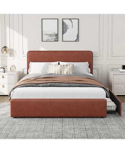 gaomon Full Upholstered Platform Bed Frame with Headboard & Storage Drawers, Wood Slats Support, Easy Assembly