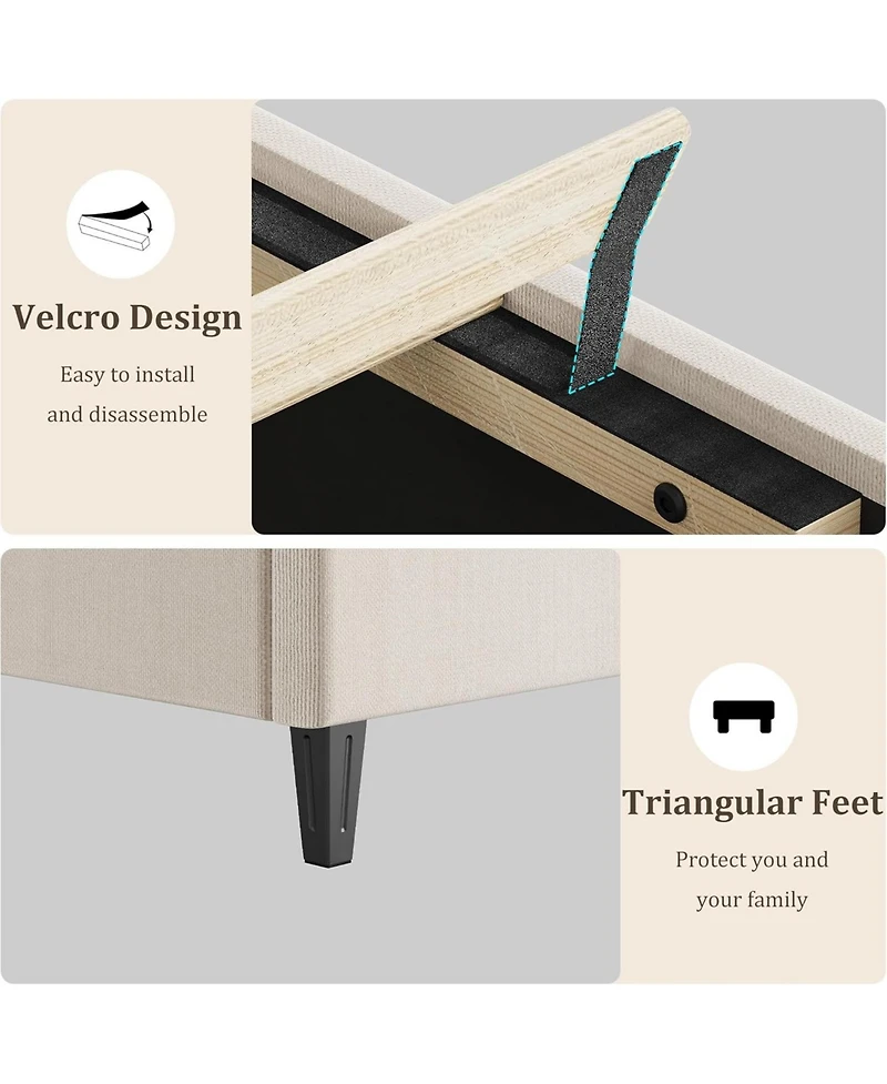 gaomon Twin Platform Bed Frame with Adjustable Upholstered Headboard, Modern Design, Wooden Slats Support, Triangular Legs, Easy Assembly