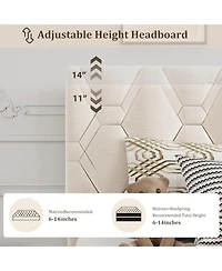 gaomon Twin Platform Bed Frame with Adjustable Upholstered Headboard, Modern Design, Wooden Slats Support, Triangular Legs, Easy Assembly