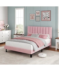 gaomon Velvet Upholstered Platform Bed Frame with Adjustable Headboard, No Box Spring Needed
