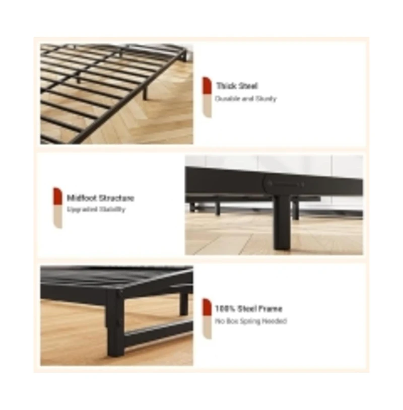 gaomon 10in Metal Platform Bed Frame Steel Slats No Box Spring
