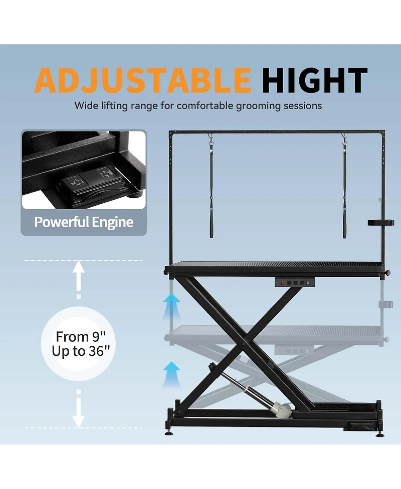 Aostirmotor 50" Black Professional Electric Dog Grooming Table Height Adjustable with Arm and Tool Organizer