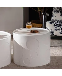 Streamdale Furniture Round Handcrafted Relief Wooden Side Table for Living Room
