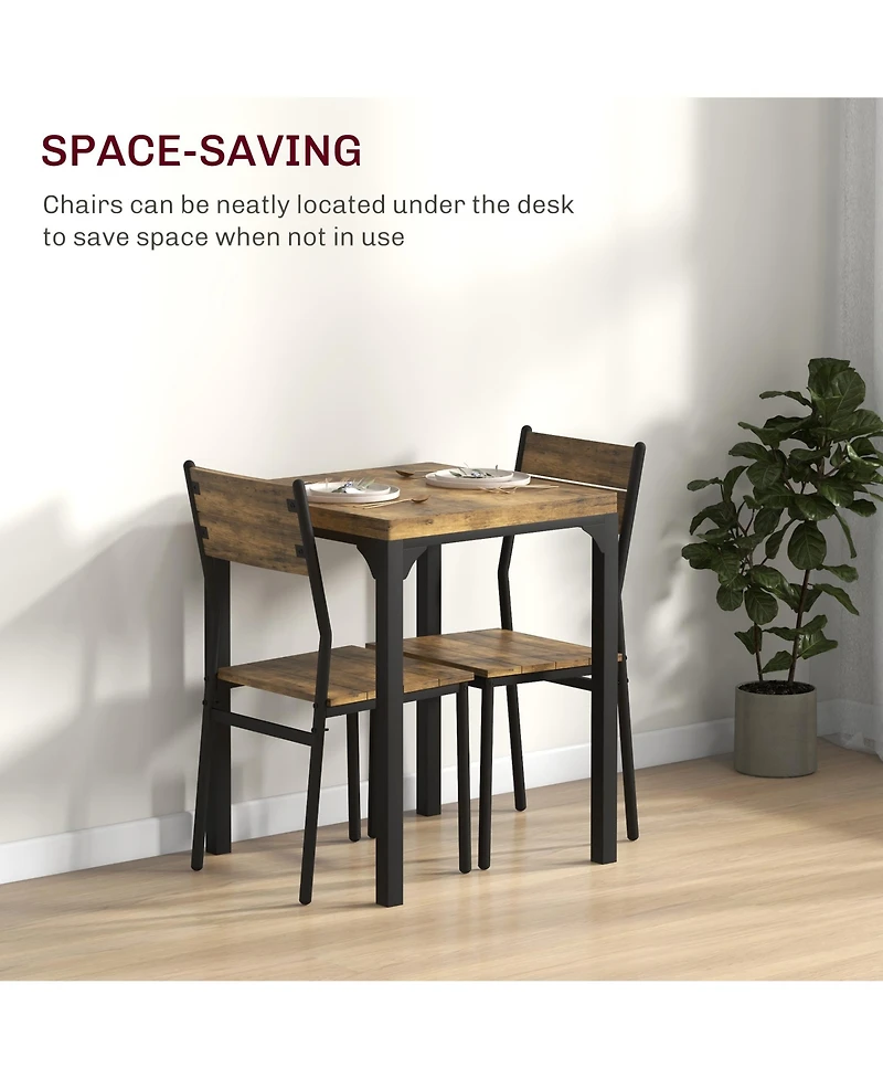 Industrial Contemporary Compact Breakfast Nook 3pc Table and Chairs Set