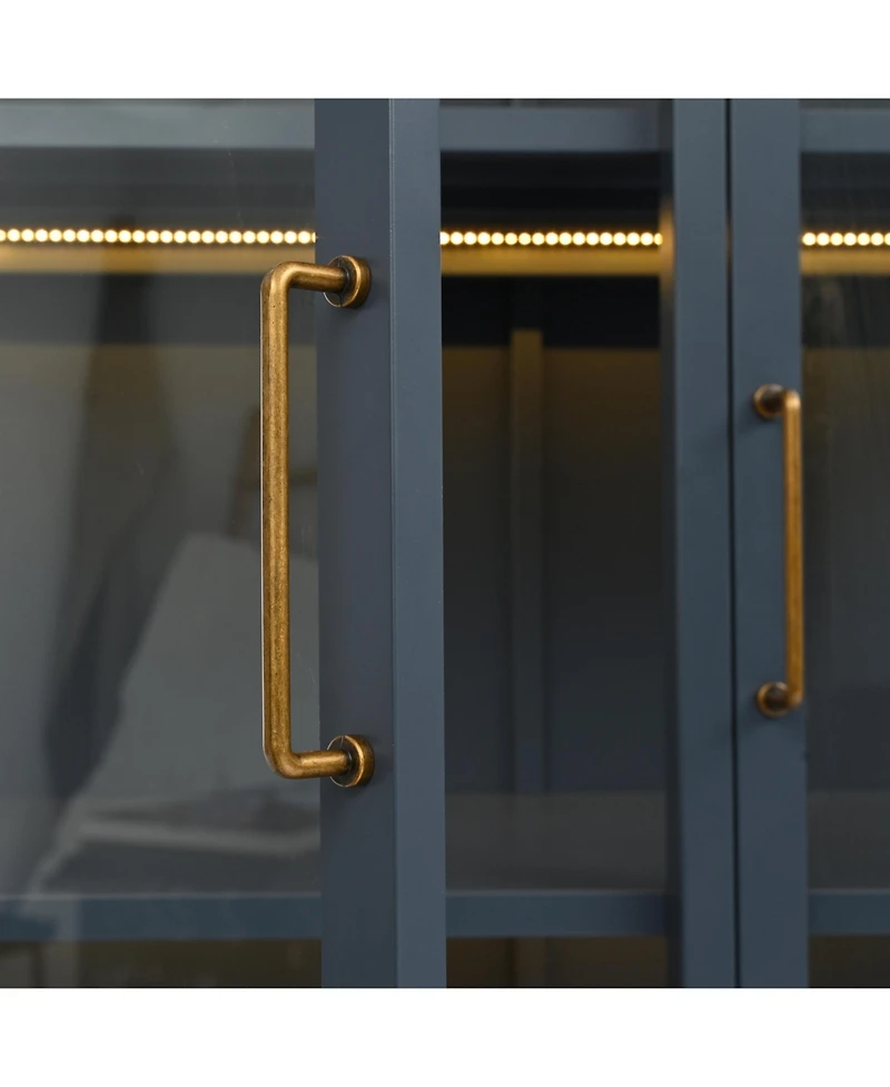 76.75" Tall Display Cabinet with Glass Doors and Led Lights