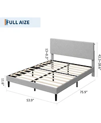 gaomon Frame with Charging Station, Corduroy Upholstered Platform Bed with Headboard Shelf, Wooden Slats, Noise Free, Easy Assembly