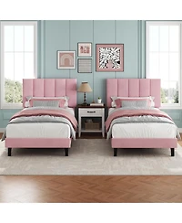 gaomon Velvet Upholstered Platform Bed Frame with Adjustable Headboard, No Box Spring Needed