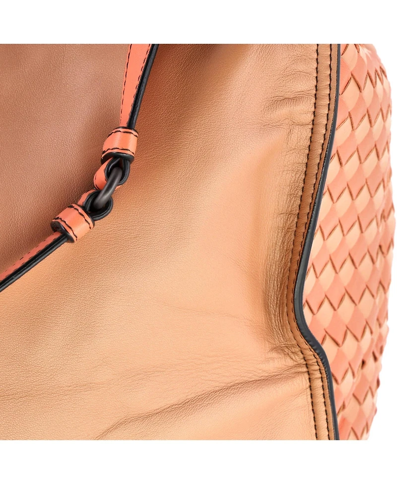 Pre-Owned Bottega Veneta Palio Fold Over Tote Colorblock Nappa Leather With Intrecciato Detail