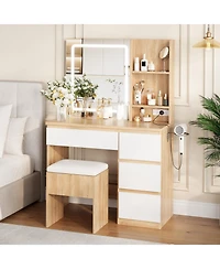 gaomon Makeup Vanity Desk Set with 3-Color Lighted Mirror, 4 Drawers