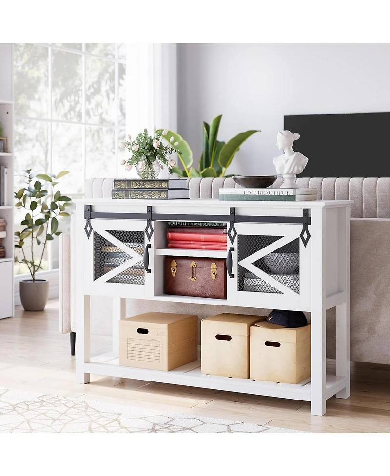 gaomon Farmhouse Entryway Table with Storage and Open Shelf Rustic Console with Sliding Barn Doors Sofa Table