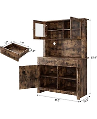 gaomon Retro Color Kitchen Pantry Cabinet with Microwave Stand and Coffee Bar 4 Doors