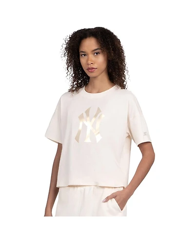 Starter Women's Cream New York Yankees Pastels Boxy Cropped T-Shirt
