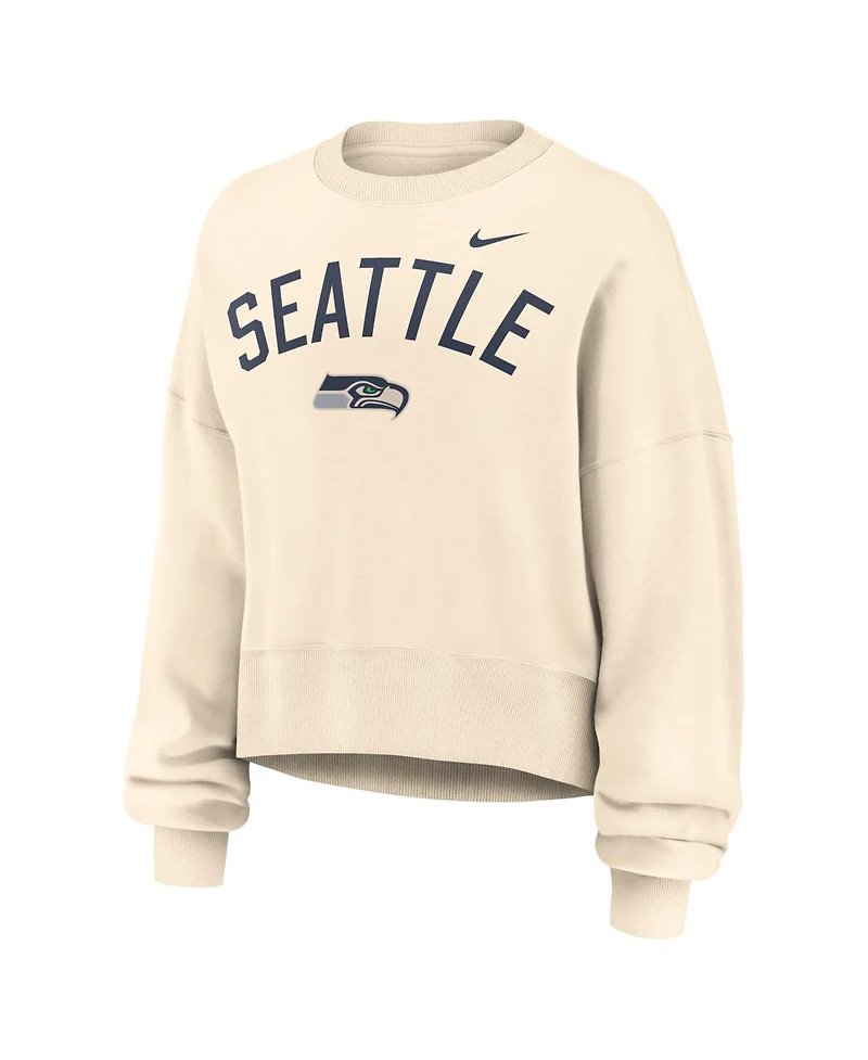 Nike Women's Natural Seattle Seahawks Oversized High Hip Legacy Arch Phoenix Fleece Sweatshirt