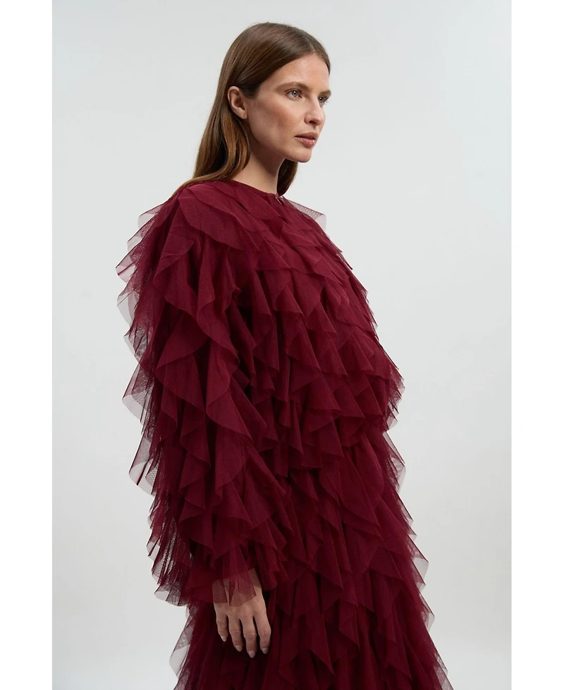 Karen Millen Women's Tulle Ruffle Detail Woven Jacket