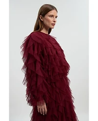 Karen Millen Women's Tulle Ruffle Detail Woven Jacket