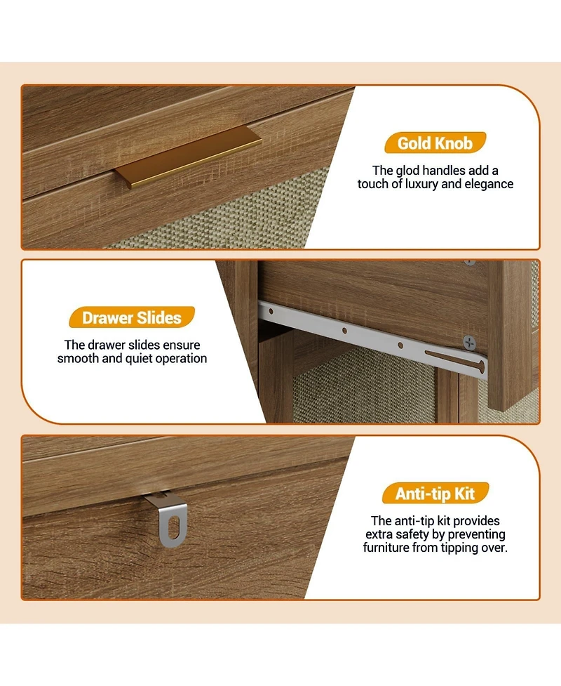 Homfan Modern Rattan Shoe Cabinet with Storage, 32 Boho Style Shoe Organizer Storage Cabinets, 5-Tiers Wooden Shoe Rack Organizer