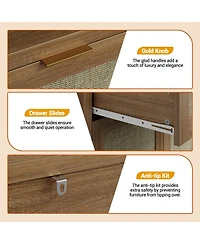 Homfan Modern Rattan Shoe Cabinet with Storage, 32 Boho Style Shoe Organizer Storage Cabinets, 5-Tiers Wooden Shoe Rack Organizer