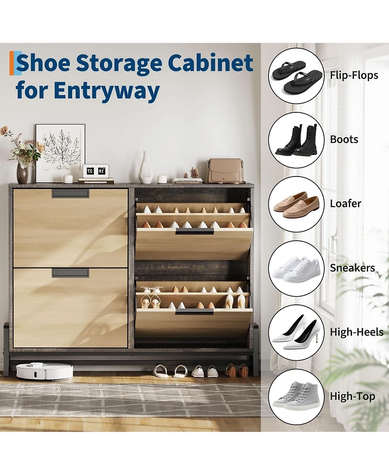 Homfan Shoe Cabinet Storage for Entryway, Narrow Shoe Organizers, Freestanding with Metal Legs, Shoe Rack with 3-Tier Adjustable Shelves