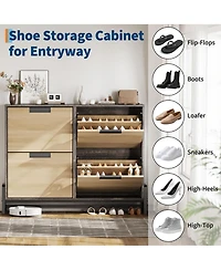 Homfan Shoe Cabinet Storage for Entryway, Narrow Shoe Organizers, Freestanding with Metal Legs, Shoe Rack with 3-Tier Adjustable Shelves