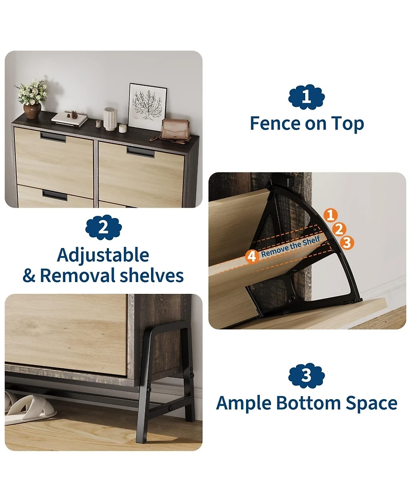 Homfan Shoe Cabinet Storage for Entryway, Narrow Shoe Organizers, Freestanding with Metal Legs, Shoe Rack with 3-Tier Adjustable Shelves