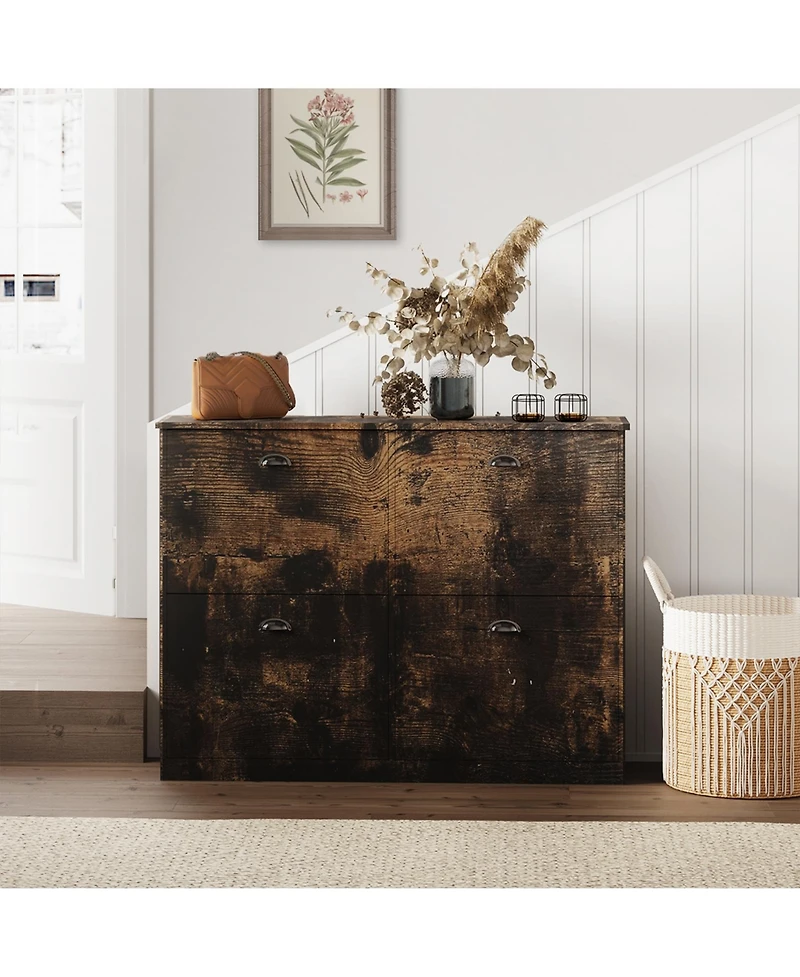Clihome Shoe Cabinet, Hidden Slim Narrow Shoe Rack Cabinet with 4 Drawers