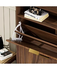 Clihome Shoes Storage Cabinet with 2 Flip Drawers, Tall Free Standing Shoe Organizer Rack