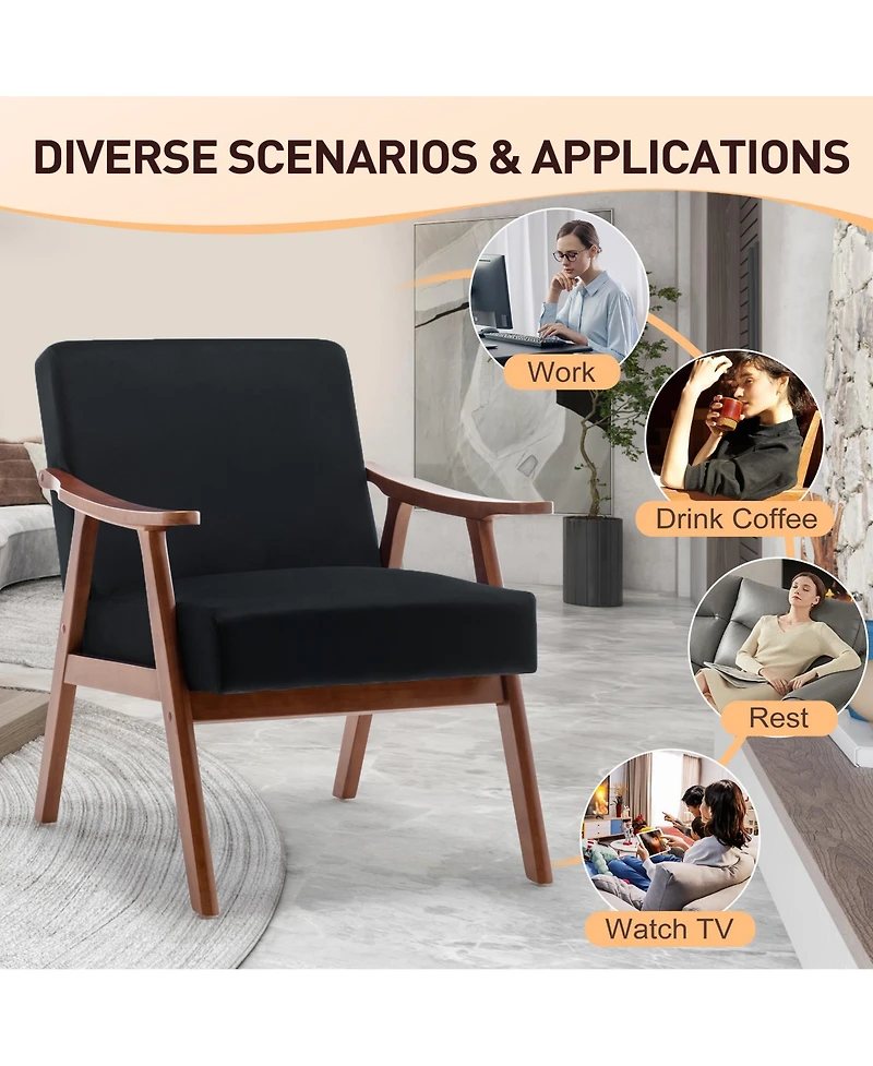 Clihome Modern Accent Chair, Living Room Chair with Solid Wood Frame, Lounge Wingback