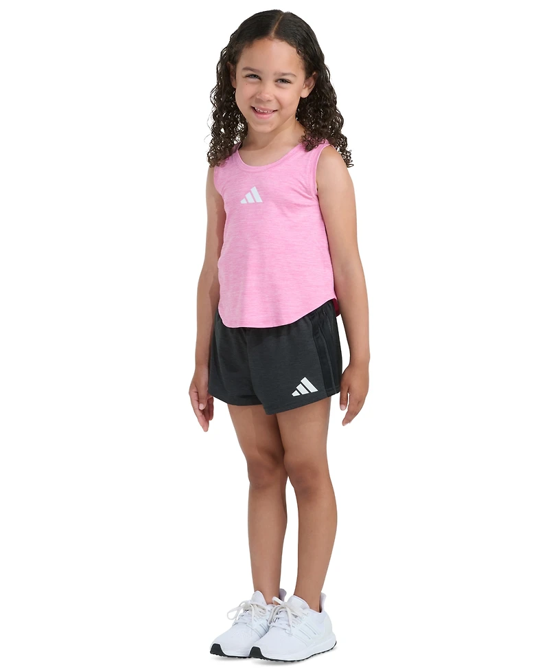 adidas Girls' 2T-6X Sleeveless Melange Flounce Tank Top and Shorts, 2-Piece Set