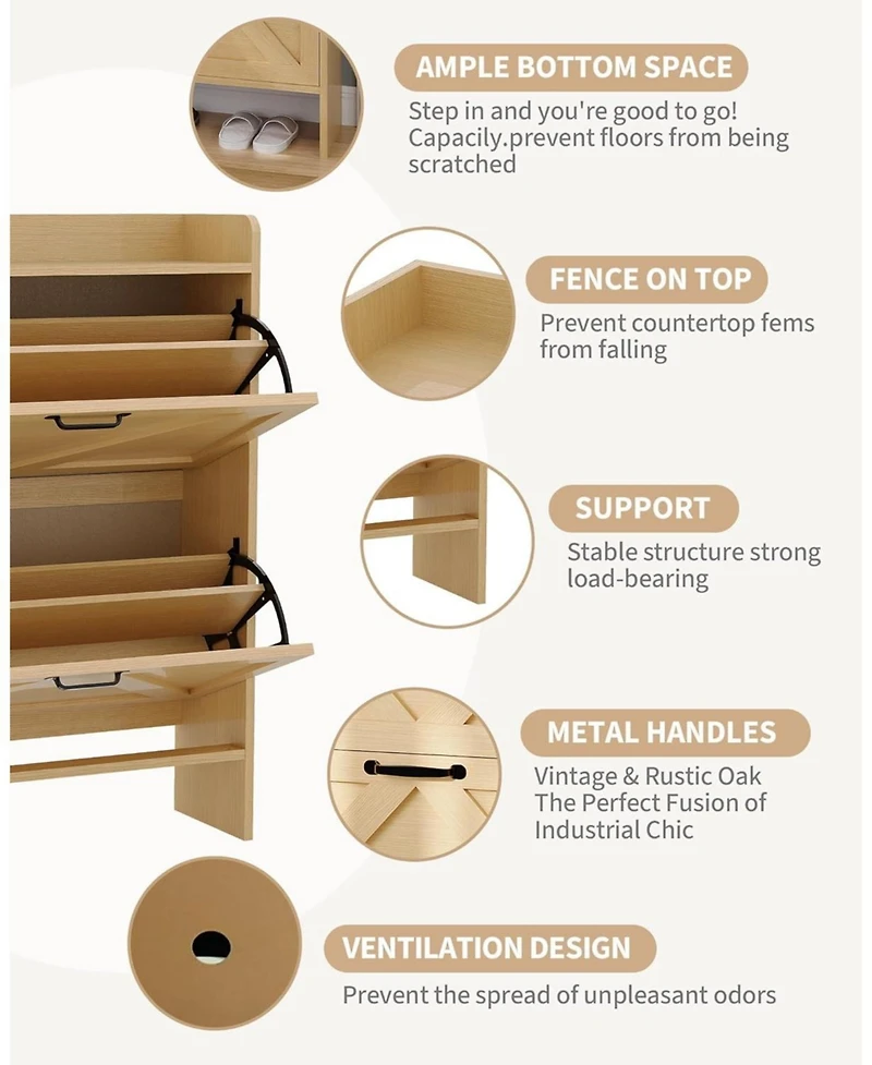 gaomon Narrow Freestanding Shoe Storage Cabinet with 2 Flip Drawers