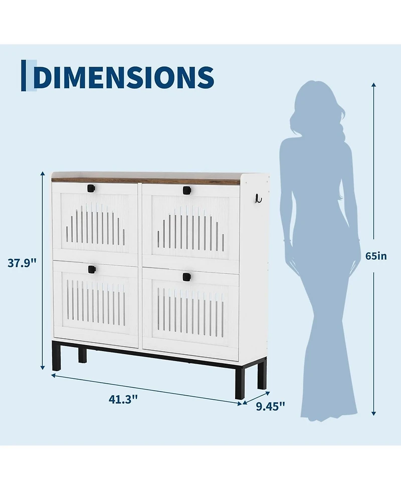 gaomon Shoe Storage Cabinet with 4 Flip Drawers and Adjustable Shelves