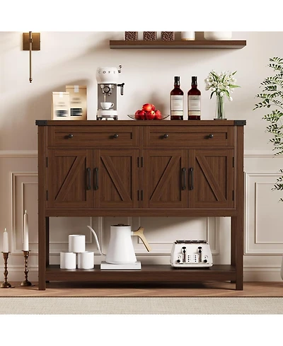 gaomon Sideboard Buffet Cabinet with Storage - 47.2" Entry Way Table Drawers, Barn Doors & Shelf, Modern Farmhouse Narrow