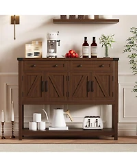 gaomon Sideboard Buffet Cabinet with Storage - 47.2" Entry Way Table Drawers, Barn Doors & Shelf, Modern Farmhouse Narrow