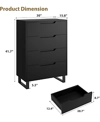 gaomon 4 Dresser for Bedroom, 41.5" Tall Dresser, Freestanding Vertical Drawer Cabinet with Storage, Wooden Closet Storage Chest