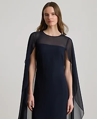 Lauren Ralph Women's Round-Neck Cape-Overlay Georgette Ball Gown