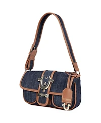 True Religion Double Pocket Denim Satchel with Horseshoe Hardware