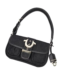 True Religion Double Pocket Denim Satchel with Horseshoe Hardware
