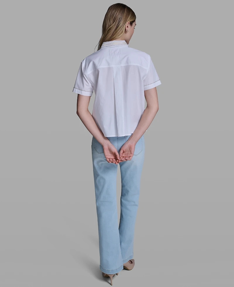 Karl Lagerfeld Paris Women's Short-Sleeve Collared Top