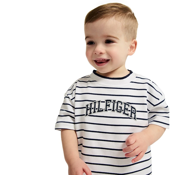 Tommy Hilfiger Baby Boys' Striped French Terry T-Shirt and Shorts, 2-Piece Set