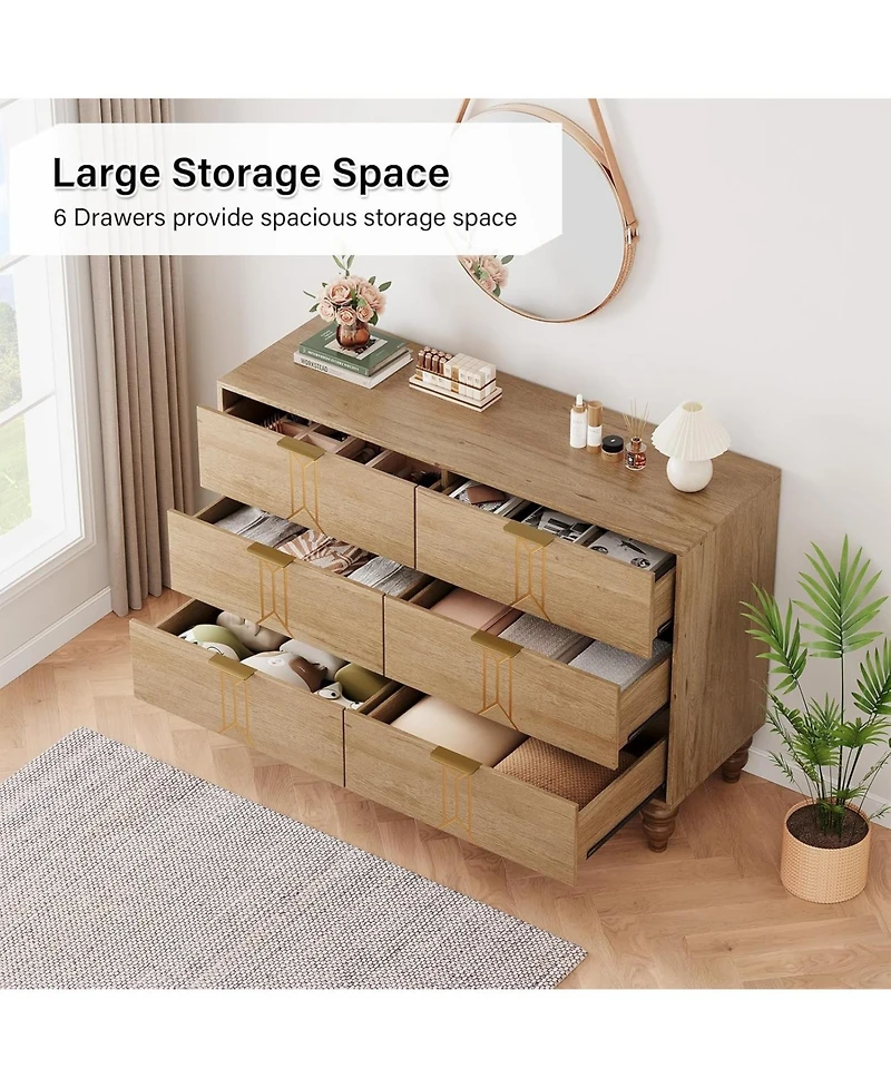gaomon 6 Drawer Modern Wooden Dresser for Bedroom, Deep Drawers, Chest for Living Room & Hallway