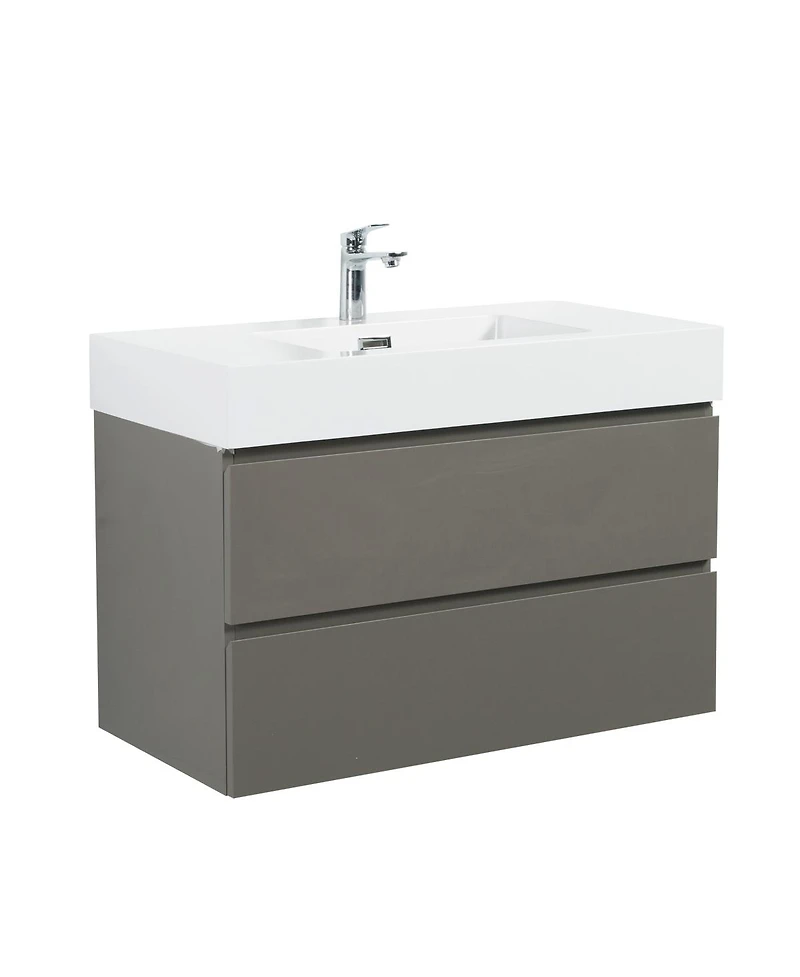 Sillysis 36" Gray Floating Bathroom Vanity with Double Soft Close Drawers, Handle-Free Design & Large Storage for Modern Bathrooms