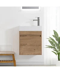 Sillysis 18" Wall Mounted Bathroom Vanity with Resin Sink, Soft Close Door & Ample Storage for Small Spaces