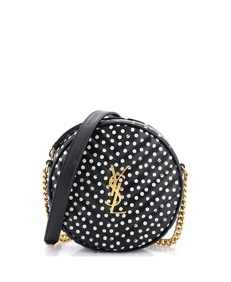 Pre-Owned Saint Laurent Vinyle Round Camera Bag Print Matelasse Chevron Leather