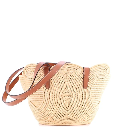Pre-Owned Celine Small Triomphe Basket Shoulder Bag Braided Raffia and Leather