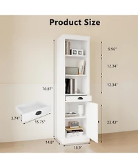 gaomon 3-Shelf Bookcase with Cabinet, 71" Tall Storage Bookshelf with Open Shelves and Door Organizer, Modern White Book Shelf
