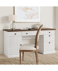 gaomon Fluted Home Office Desk Storage, in Modern Executive Desk with Charging Station, Wooden Computer Writing Desk with File Cabinet And Drawers