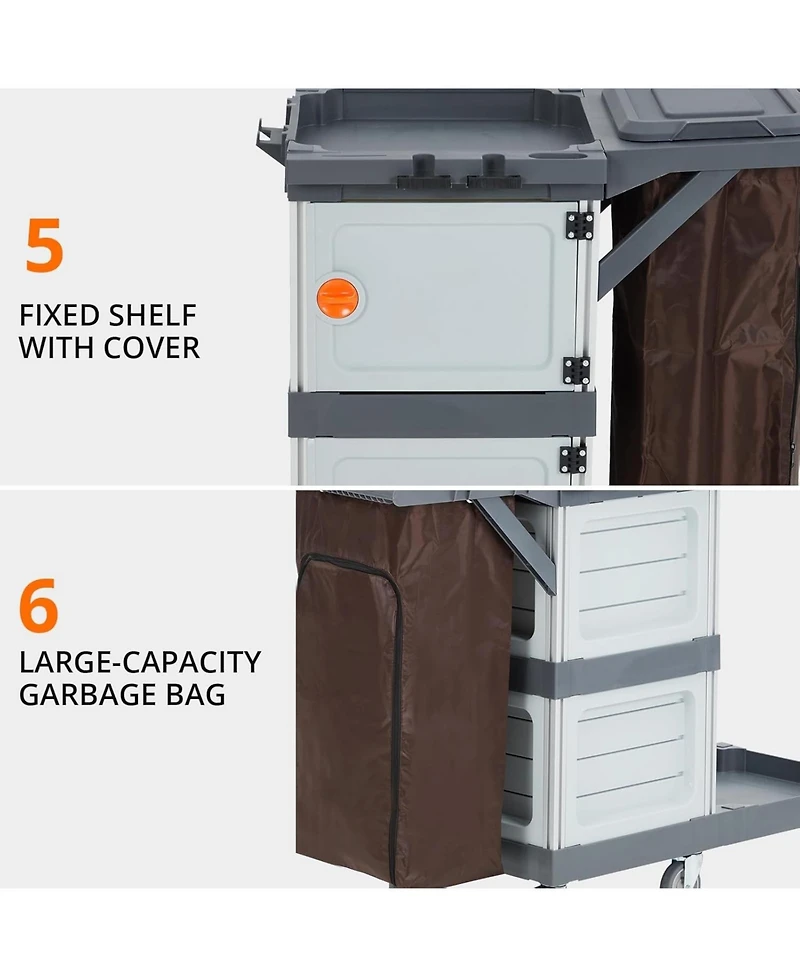 gaomon Commercial Janitorial Cart with Cabinet, Multi Purpose 3 Ply Plastic Housekeeping Cart with 30 Gallon Bag, 200 lbs Utility Cart